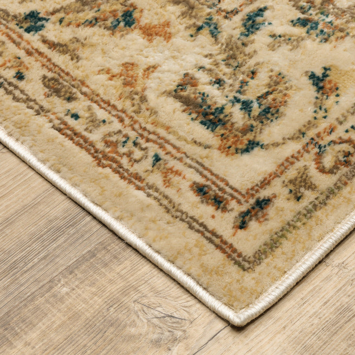 4 X 6 Beige Gold And Teal Oriental Power Loom Stain Resistant Area Rug Image 3