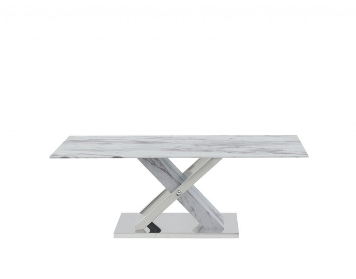 47" White And Gray Glass And Steel Coffee Table Image 1