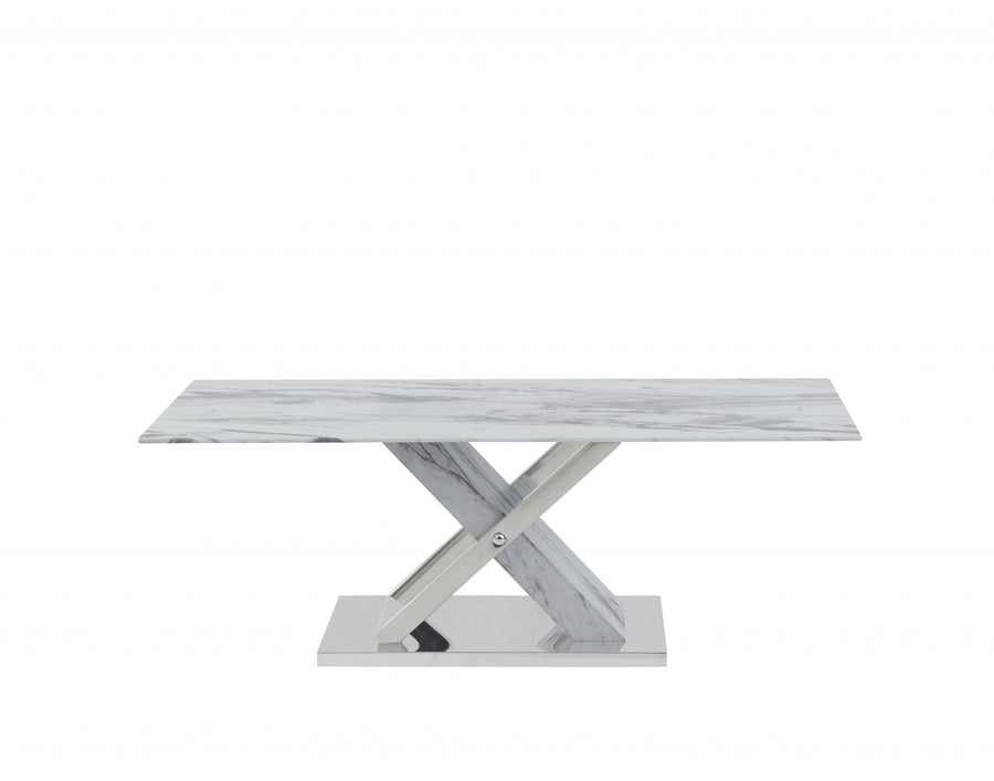 47" White And Gray Glass And Steel Coffee Table Image 1