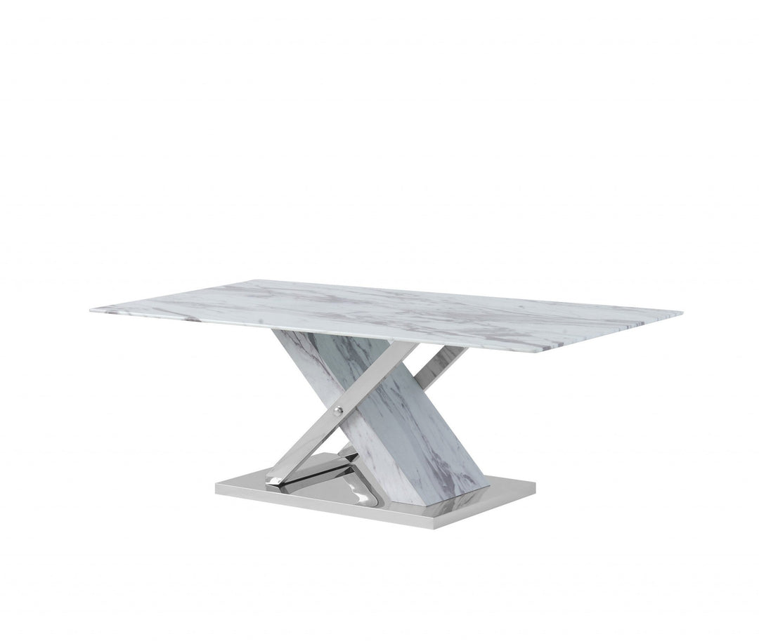 47" White And Gray Glass And Steel Coffee Table Image 2