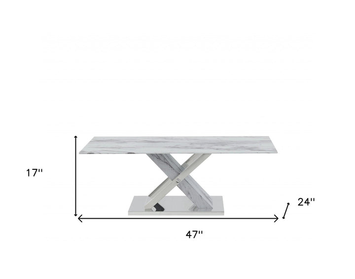 47" White And Gray Glass And Steel Coffee Table Image 3