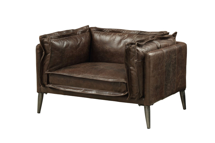 47" Distress Chocolate Top Grain Leather And Black Chair And A Half Image 3