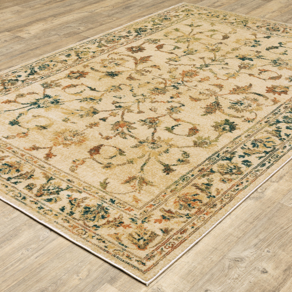 4 X 6 Beige Gold And Teal Oriental Power Loom Stain Resistant Area Rug Image 5