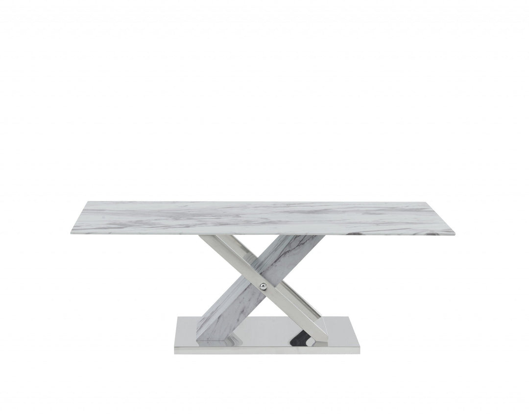 47" White And Gray Glass And Steel Coffee Table Image 4