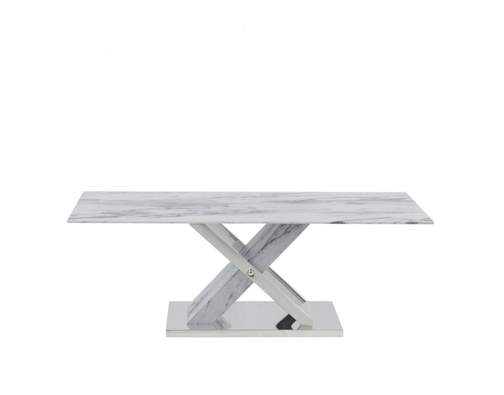 47" White And Gray Glass And Steel Coffee Table Image 4