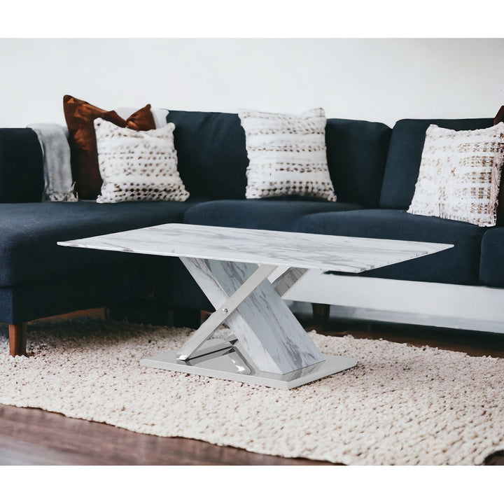 47" White And Gray Glass And Steel Coffee Table Image 5