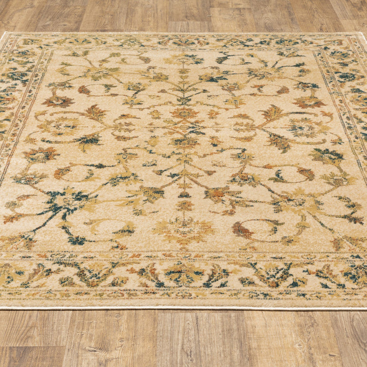 4 X 6 Beige Gold And Teal Oriental Power Loom Stain Resistant Area Rug Image 9