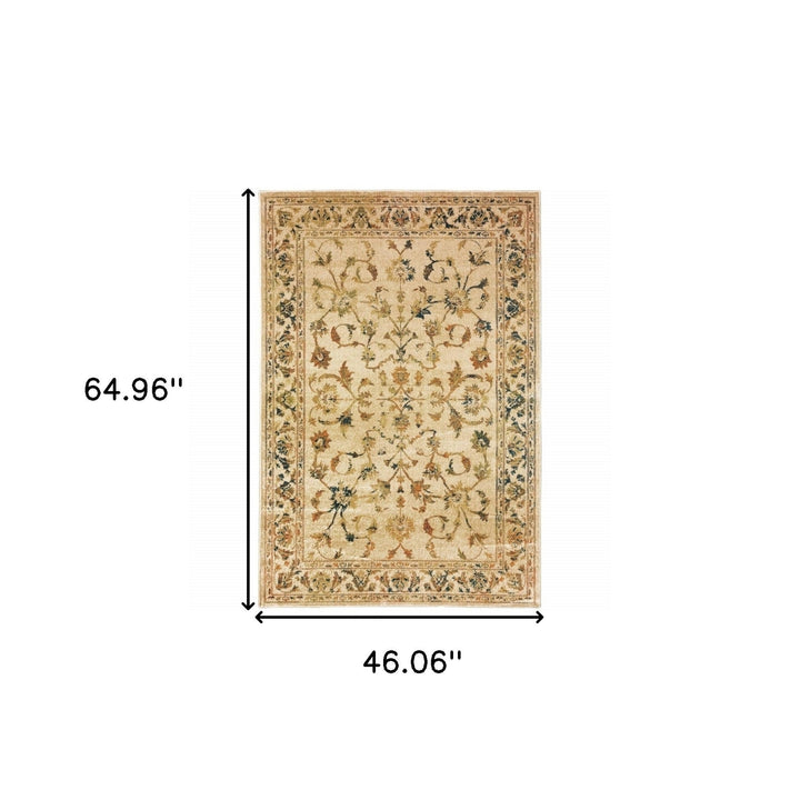 4 X 6 Beige Gold And Teal Oriental Power Loom Stain Resistant Area Rug Image 11