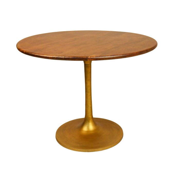 40" Brown and Gold Rounded Solid Wood and Iron Pedestal Base Dining Image 1