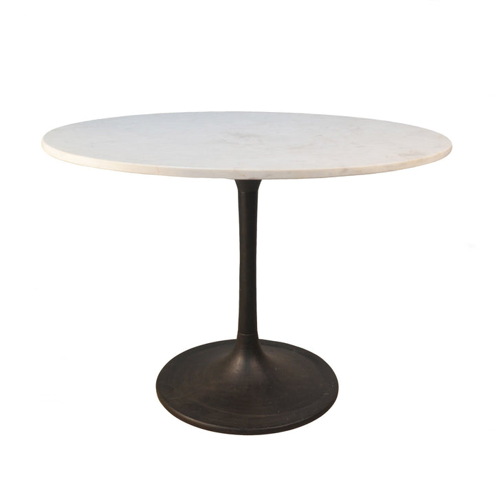 40" White and Black Rounded Marble and Iron Pedestal Base Dining Image 1