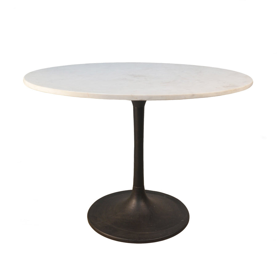 40" White and Black Rounded Marble and Iron Pedestal Base Dining Image 1