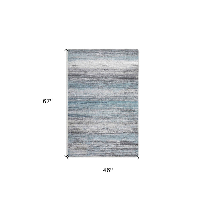 4 X 6 Turquoise and Gray Abstract Stain Resistant Area Rug Image 1