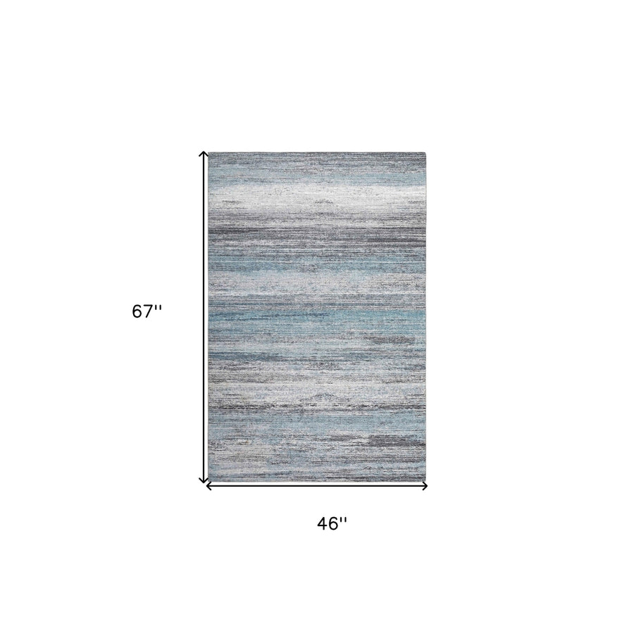 4 X 6 Turquoise and Gray Abstract Stain Resistant Area Rug Image 1