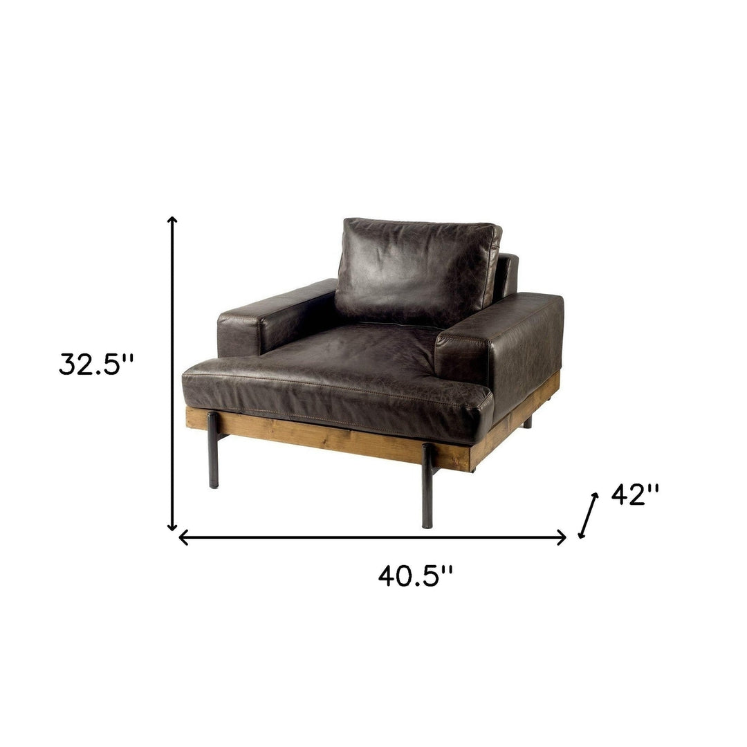 41" Black Faux Leather Distressed Club Chair Image 5