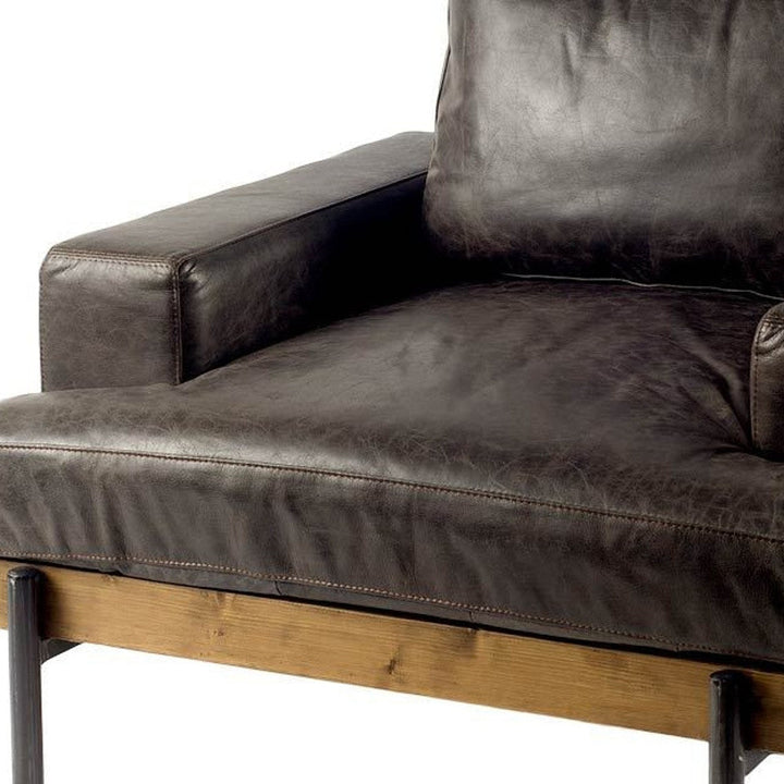 41" Black Faux Leather Distressed Club Chair Image 6