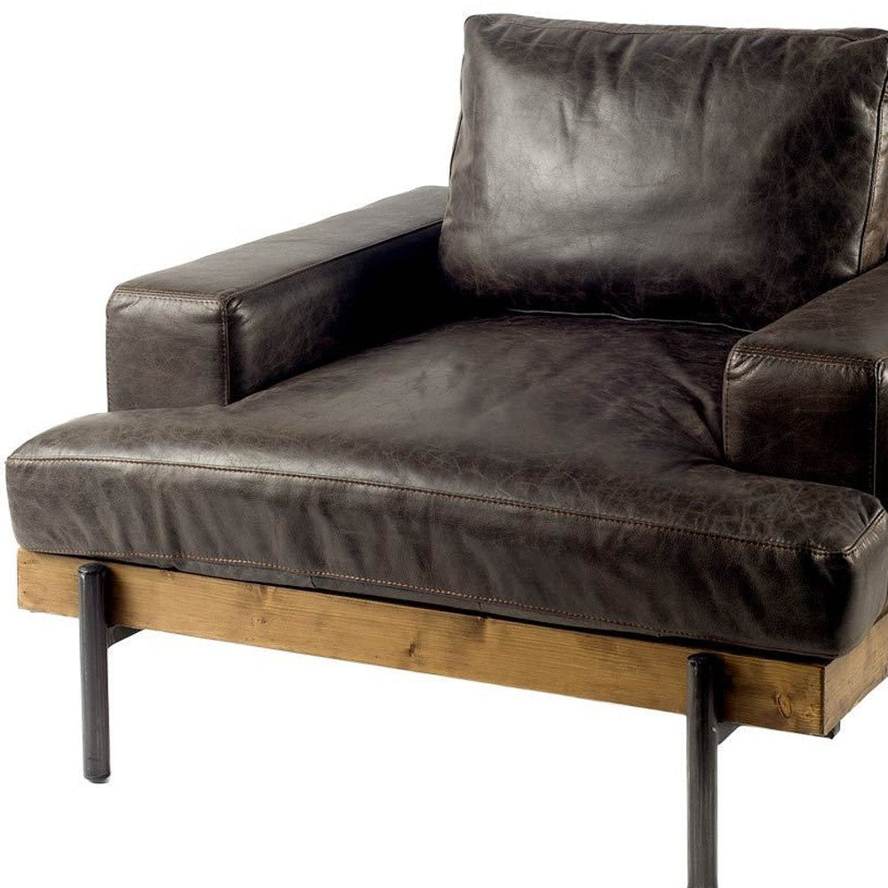 41" Black Faux Leather Distressed Club Chair Image 7