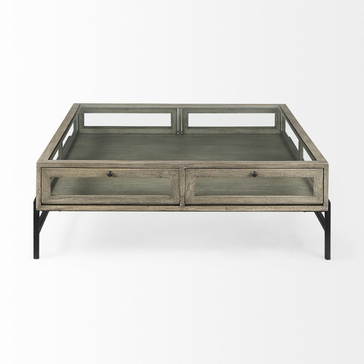 42" Gray And Black Glass And Metal Square Coffee Table With Shelf Image 2