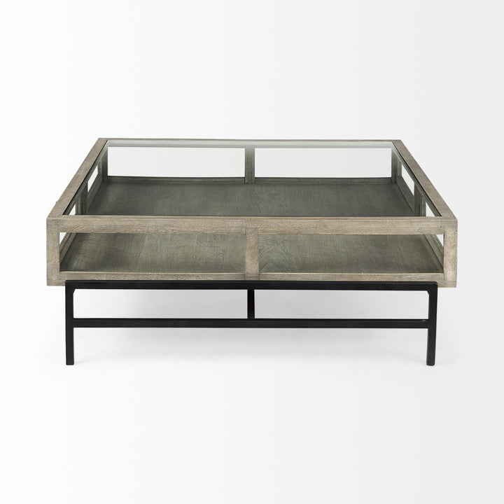 42" Gray And Black Glass And Metal Square Coffee Table With Shelf Image 3