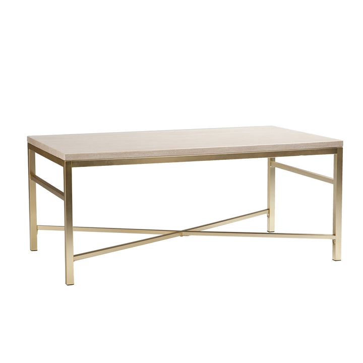 42" Off White Manufactured Wood And Metal Rectangular Coffee Table Image 2