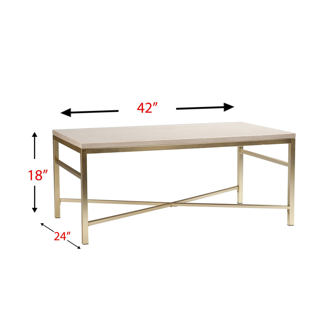 42" Off White Manufactured Wood And Metal Rectangular Coffee Table Image 3