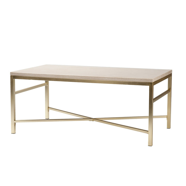 42" Off White Manufactured Wood And Metal Rectangular Coffee Table Image 4