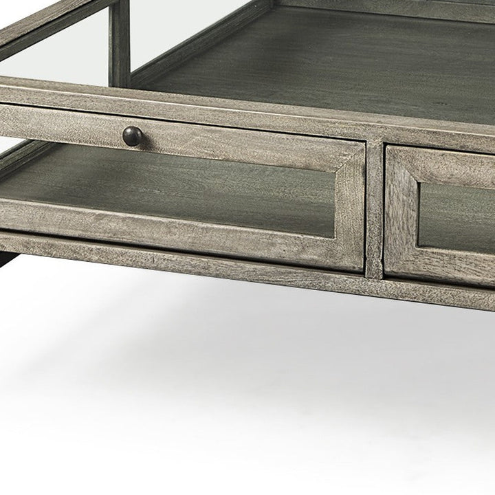 42" Gray And Black Glass And Metal Square Coffee Table With Shelf Image 9