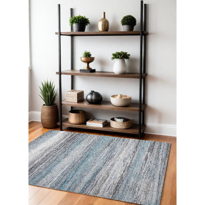 4 X 6 Turquoise and Gray Abstract Stain Resistant Area Rug Image 10