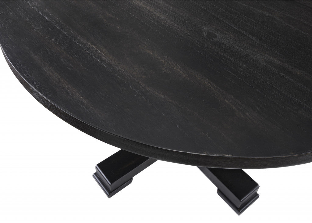 47" Black Rounded Solid Wood Pedestal Base Dining Image 2