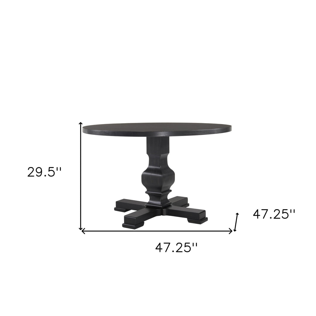 47" Black Rounded Solid Wood Pedestal Base Dining Image 3