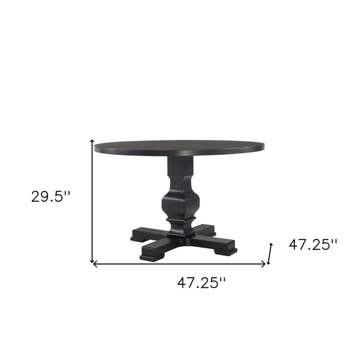 47" Black Rounded Solid Wood Pedestal Base Dining Image 3