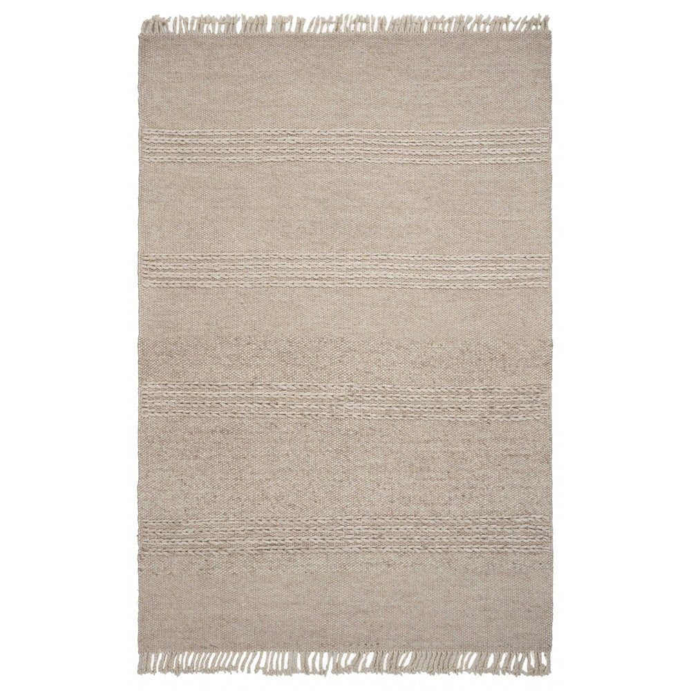 5 X 8 Natural Plain Wool Indoor Area Rug With Fringe Image 2