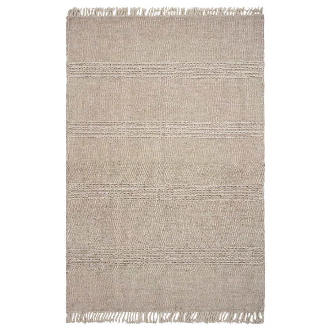 5 X 8 Natural Plain Wool Indoor Area Rug With Fringe Image 2