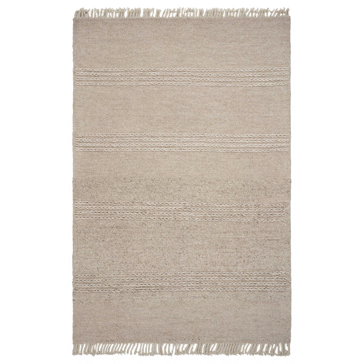 5 X 8 Natural Plain Wool Indoor Area Rug With Fringe Image 2