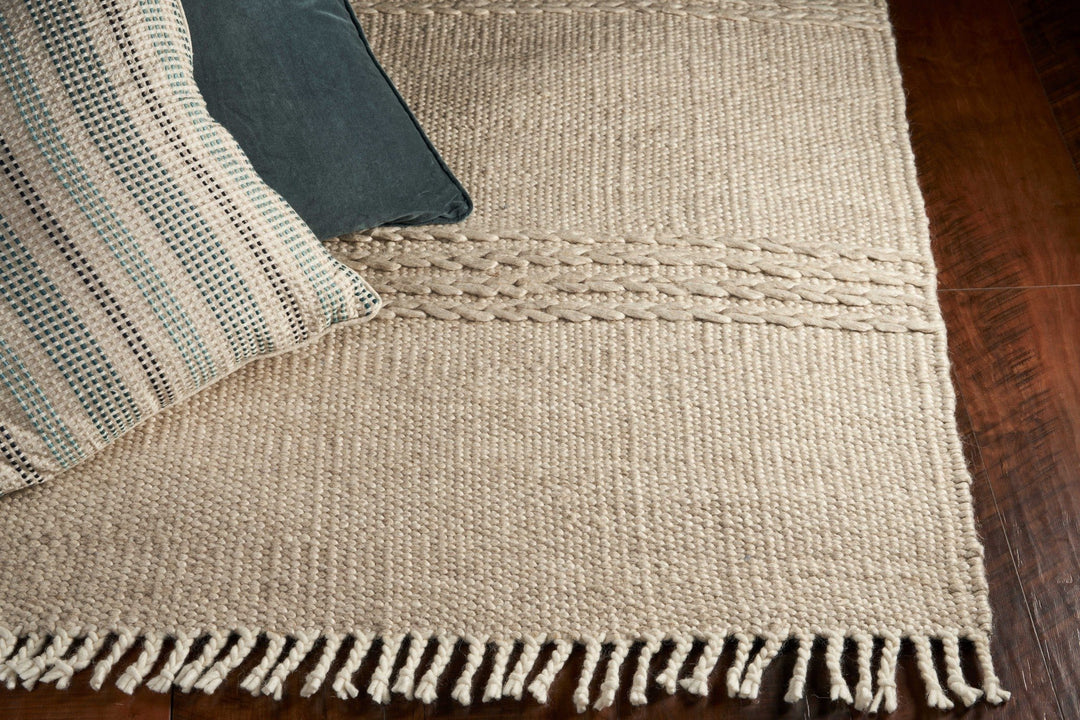 5 X 8 Natural Plain Wool Indoor Area Rug With Fringe Image 5