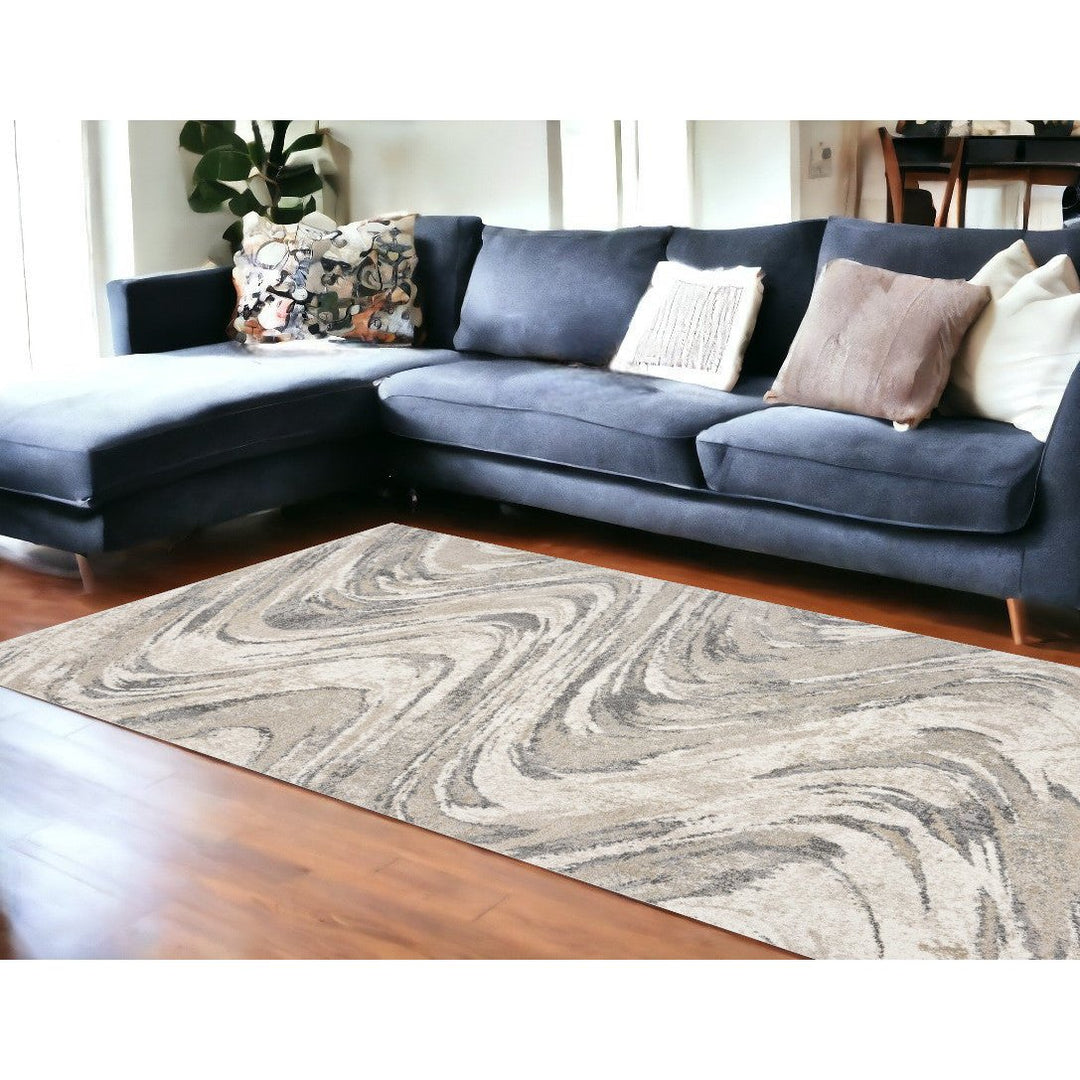 5 X 8 Natural Abstract Wave Brushstrokes Indoor Area Rug Image 12