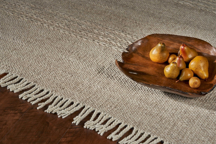 5 X 8 Natural Plain Wool Indoor Area Rug With Fringe Image 6