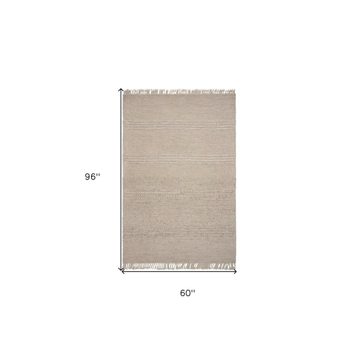 5 X 8 Natural Plain Wool Indoor Area Rug With Fringe Image 1