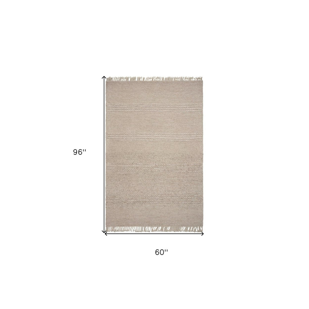 5 X 8 Natural Plain Wool Indoor Area Rug With Fringe Image 8