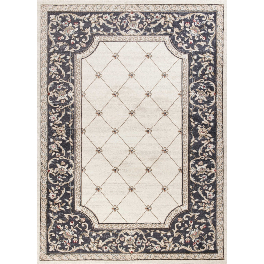 5 X 8 Ivory Or Grey Diamond Bordered Area Rug Image 6