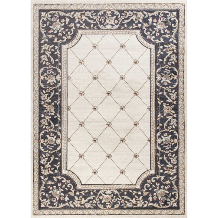 5 X 8 Ivory Or Grey Diamond Bordered Area Rug Image 6