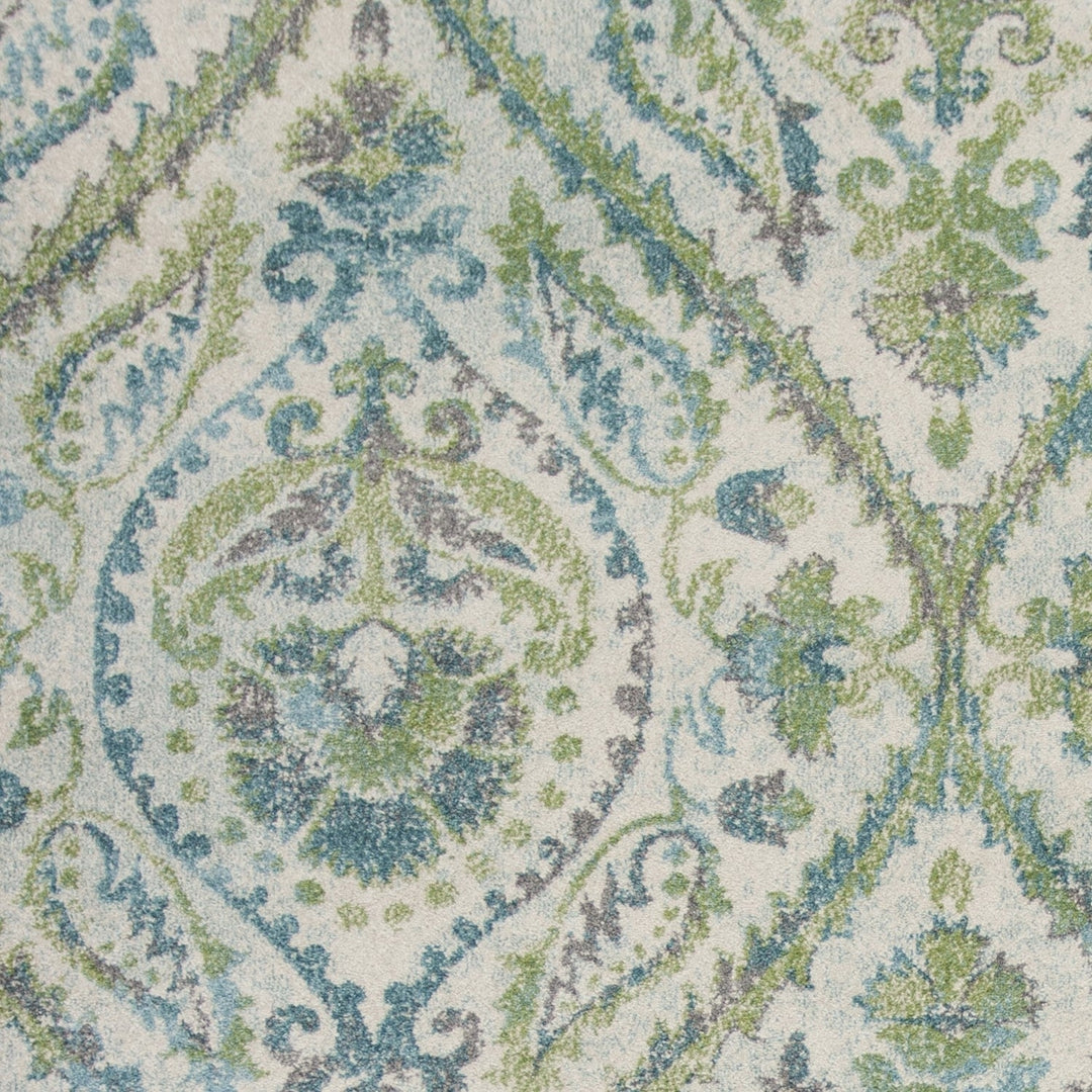 5 X 8 Ivory Or Teal Tropical Parisian Indoor Area Rug Image 5