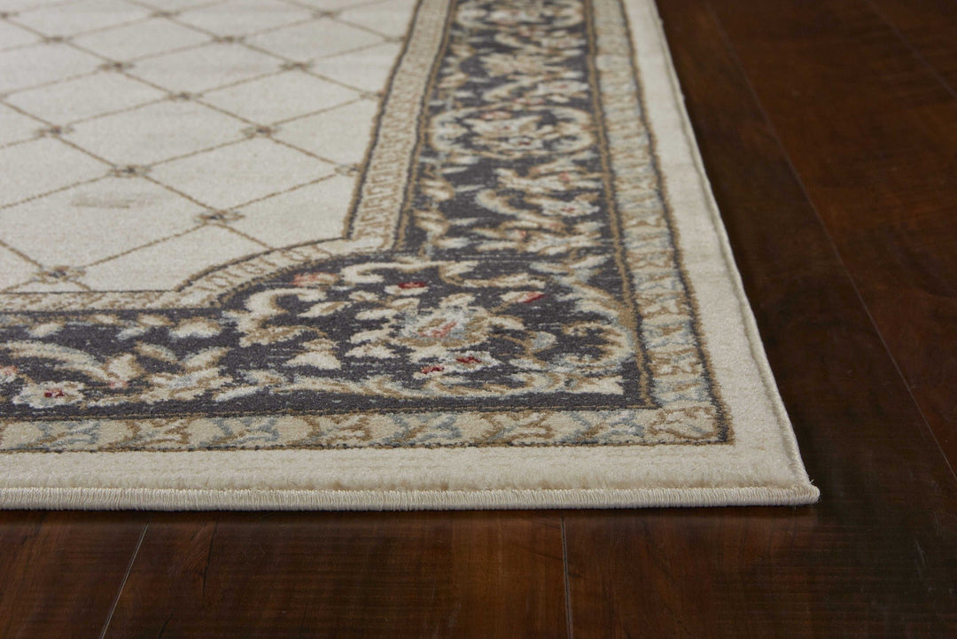 5 X 8 Ivory Or Grey Diamond Bordered Area Rug Image 9