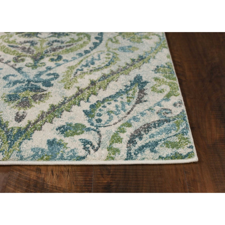 5 X 8 Ivory Or Teal Tropical Parisian Indoor Area Rug Image 1