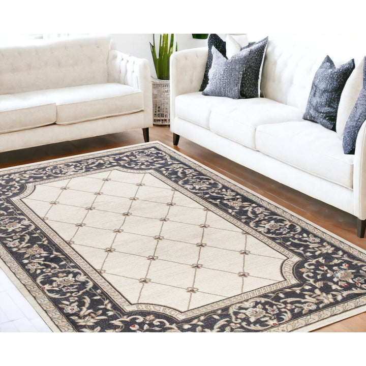 5 X 8 Ivory Or Grey Diamond Bordered Area Rug Image 10