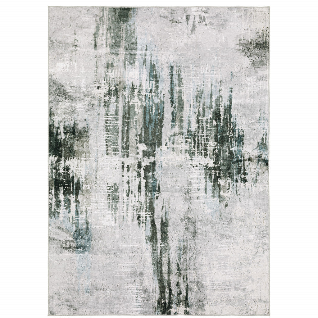 5 X 7 Gray And White Abstract Printed Stain Resistant Non Skid Area Rug Image 1