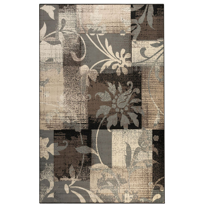 5 X 8 Beige And Gray Floral Power Loom Distressed Stain Resistant Area Rug Image 1