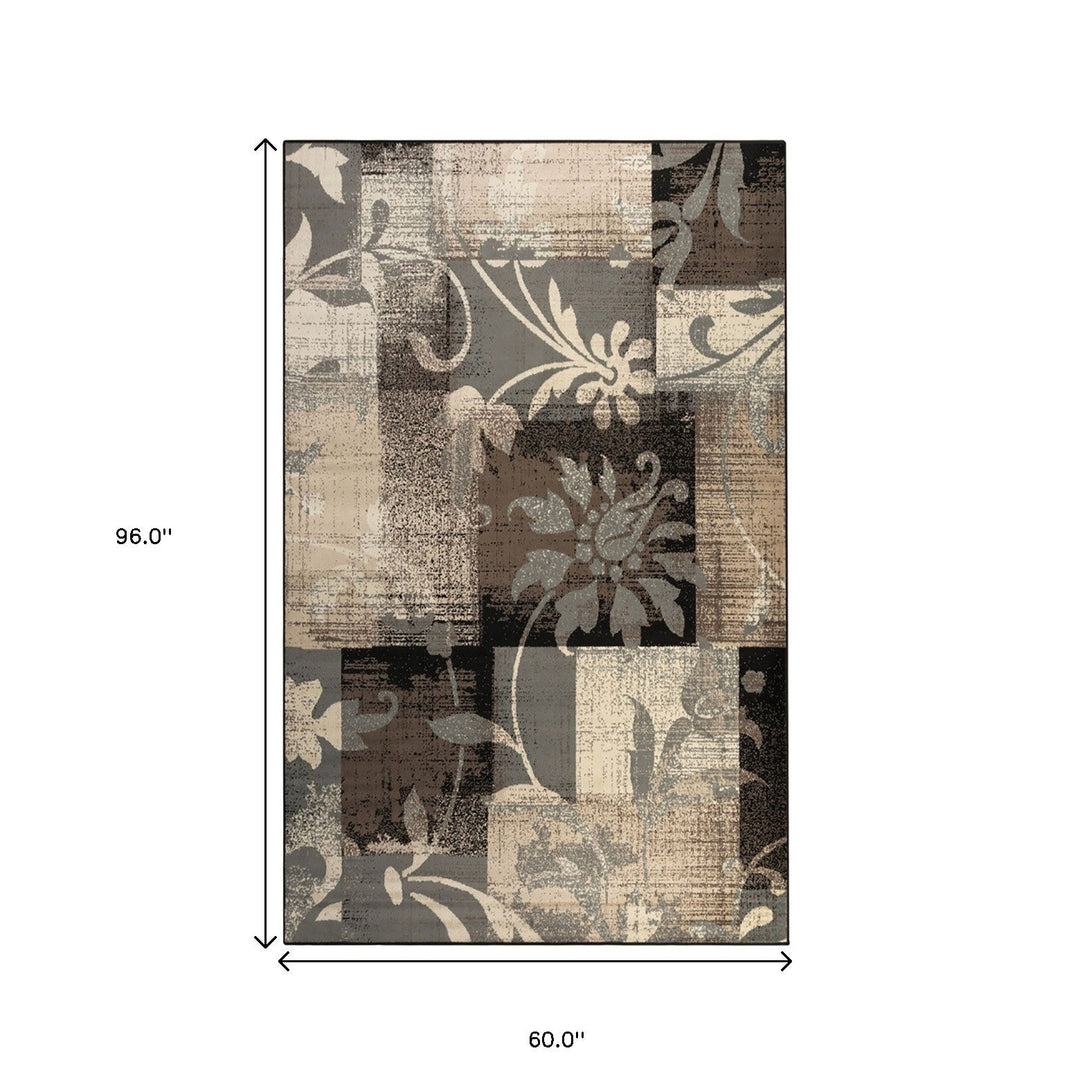 5 X 8 Beige And Gray Floral Power Loom Distressed Stain Resistant Area Rug Image 8