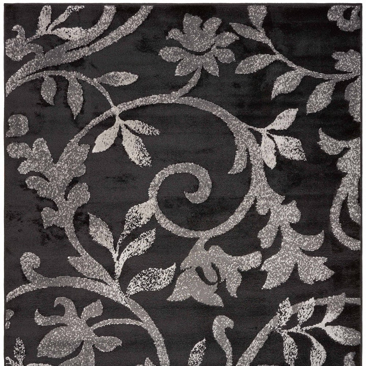 5 x 7 Black Gray and White Floral Vines Area Rug Image 7