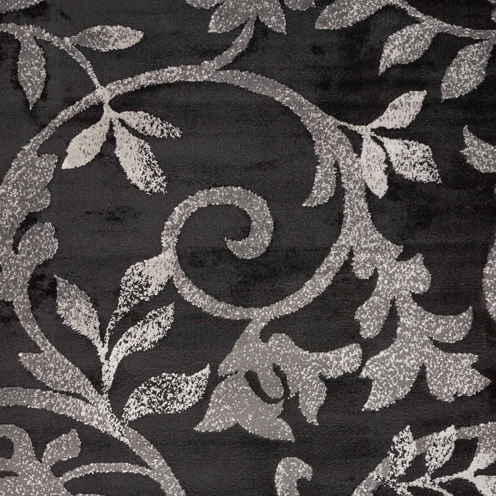 5 x 7 Black Gray and White Floral Vines Area Rug Image 8