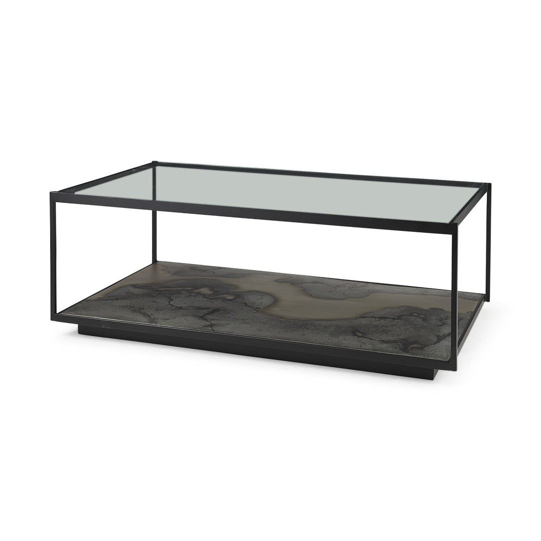 48" Clear And Black Glass Coffee Table With Shelf Image 1